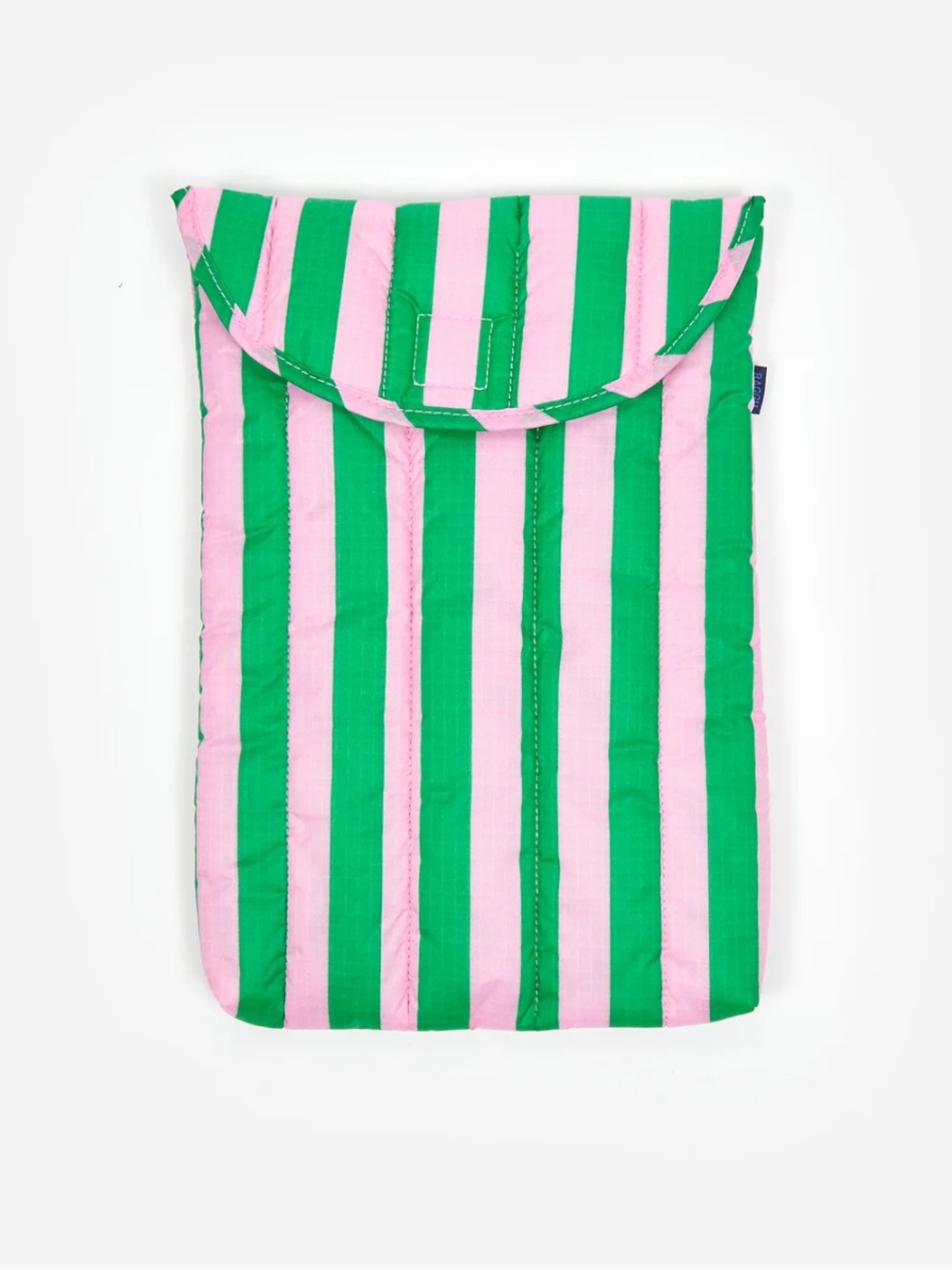 Baggu Puffy Laptop Sleeve Pouch Awning Stripe Pink Green 14”